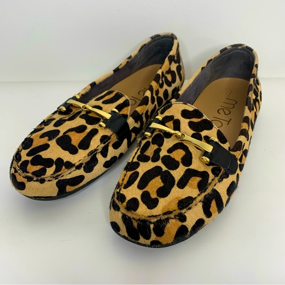 Me Too Parker Tan Jaguar Leopard Calf Hair Loafer Size 10 M Leather Upper - Picture 1 of 15
